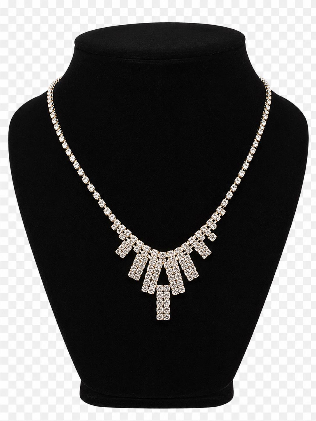 Vintage Rhinestone Fringe Bib Necklace Silver Tone Clear Crystal Statement Evening Jewelry
