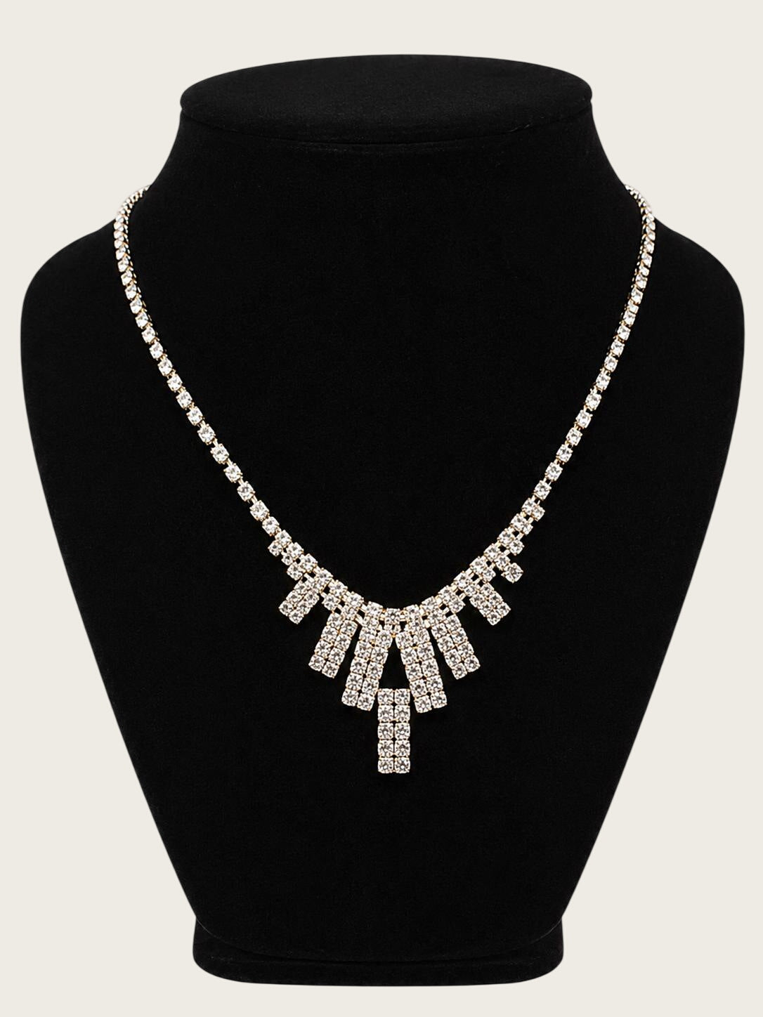 Vintage Rhinestone Fringe Bib Necklace Silver Tone Clear Crystal Statement Evening Jewelry