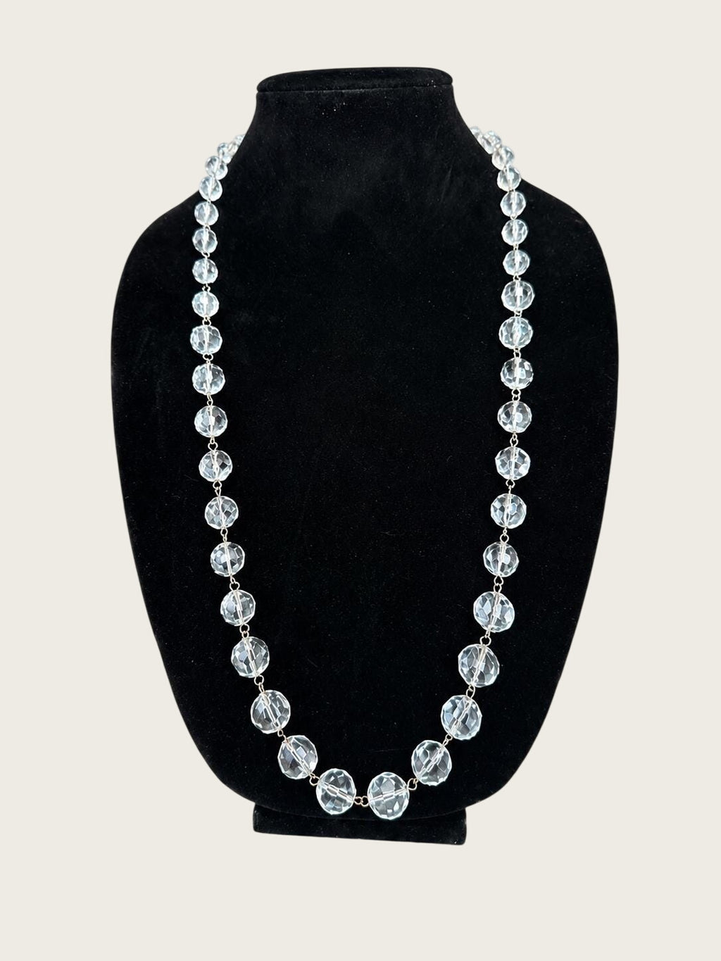 Express Clear Faceted Crystal Glass Bead Necklace 30 Inch Silver Tone Station Necklace