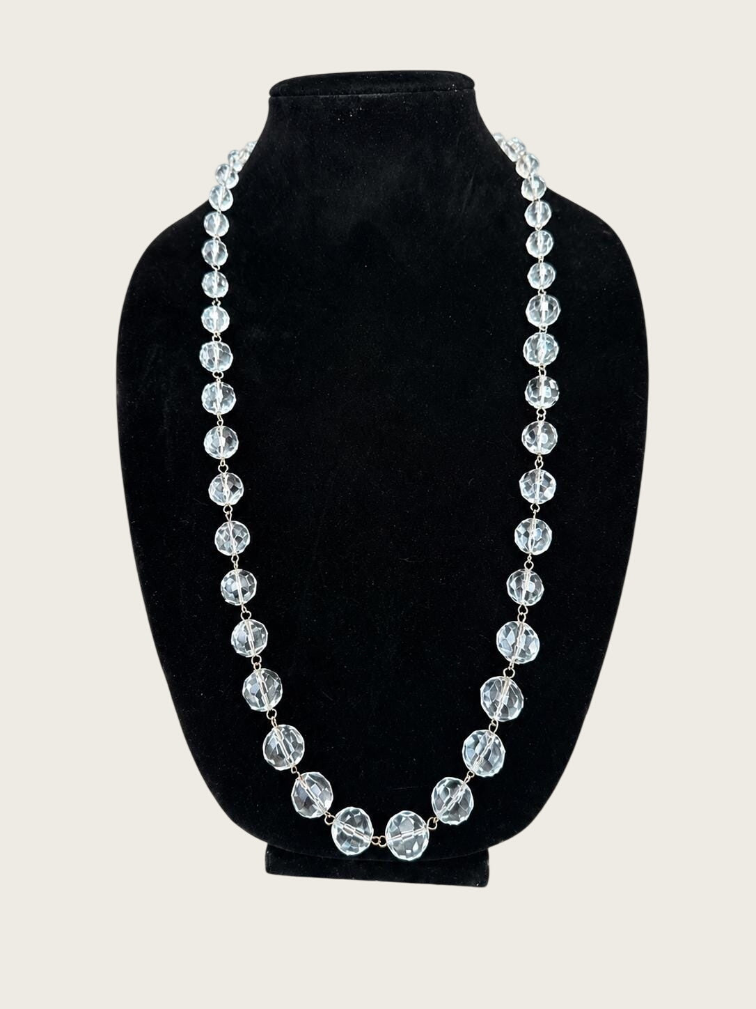 Express Clear Faceted Crystal Glass Bead Necklace 30 Inch Silver Tone Station Necklace