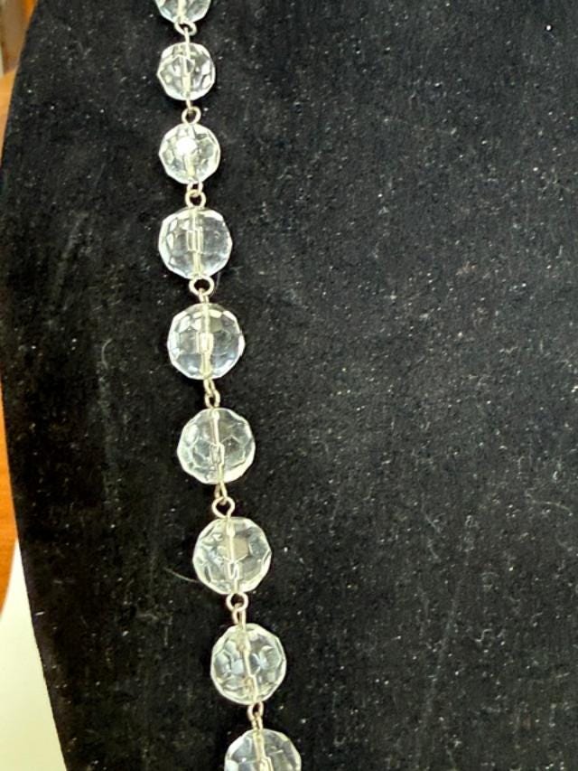 Express Clear Faceted Crystal Glass Bead Necklace 30 Inch Silver Tone Station Necklace