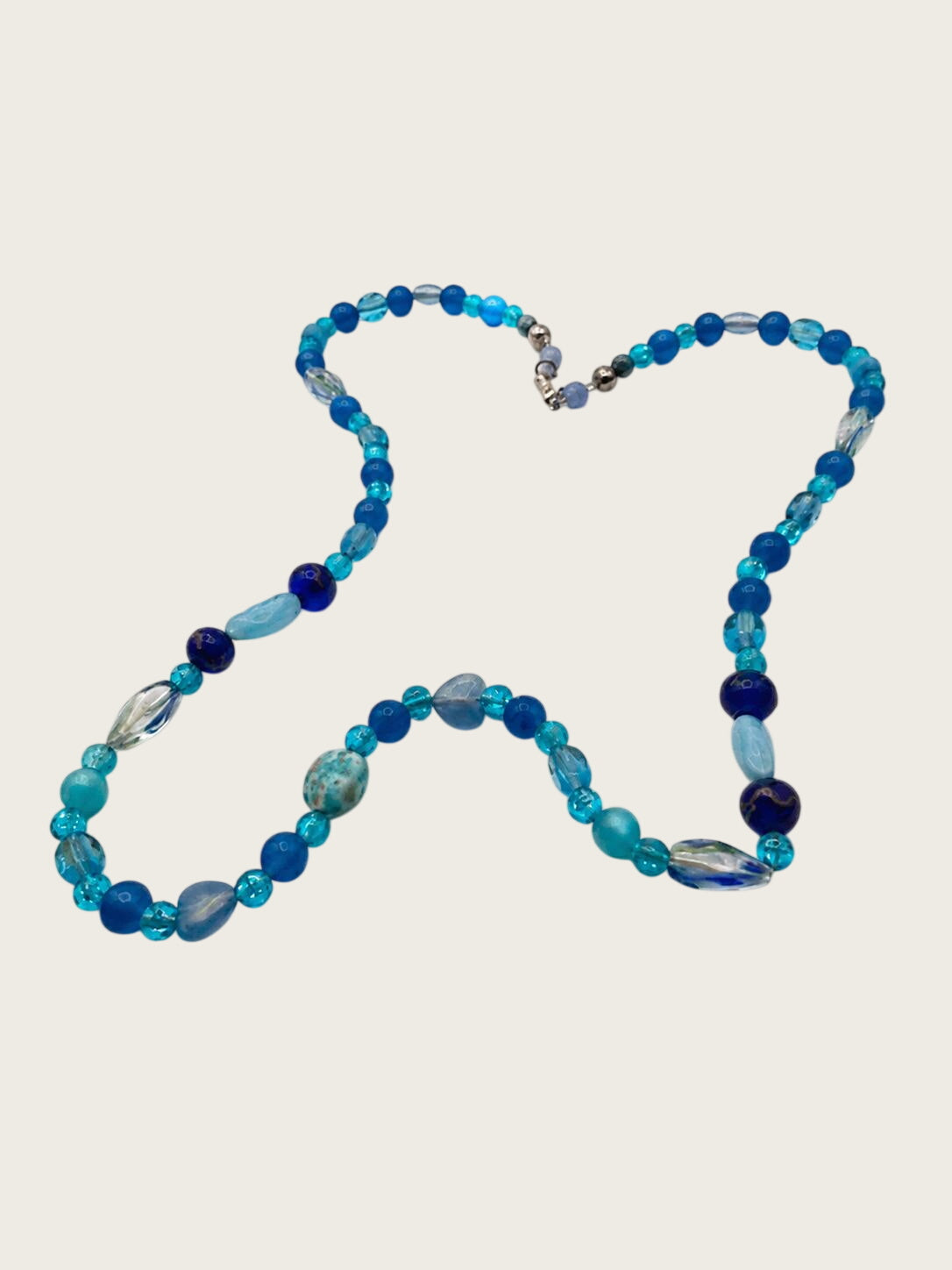 Ocean Blue Mixed Glass Bead Necklace, Boho Turquoise Aqua Beaded Jewelry