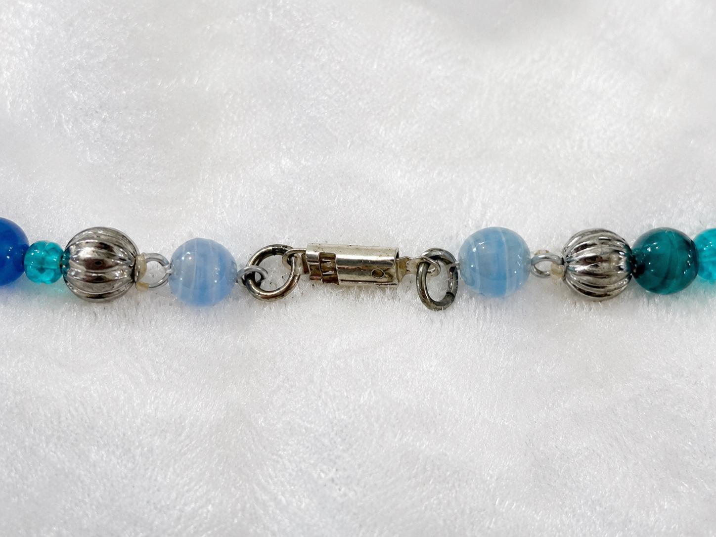 Ocean Blue Mixed Glass Bead Necklace, Boho Turquoise Aqua Beaded Jewelry