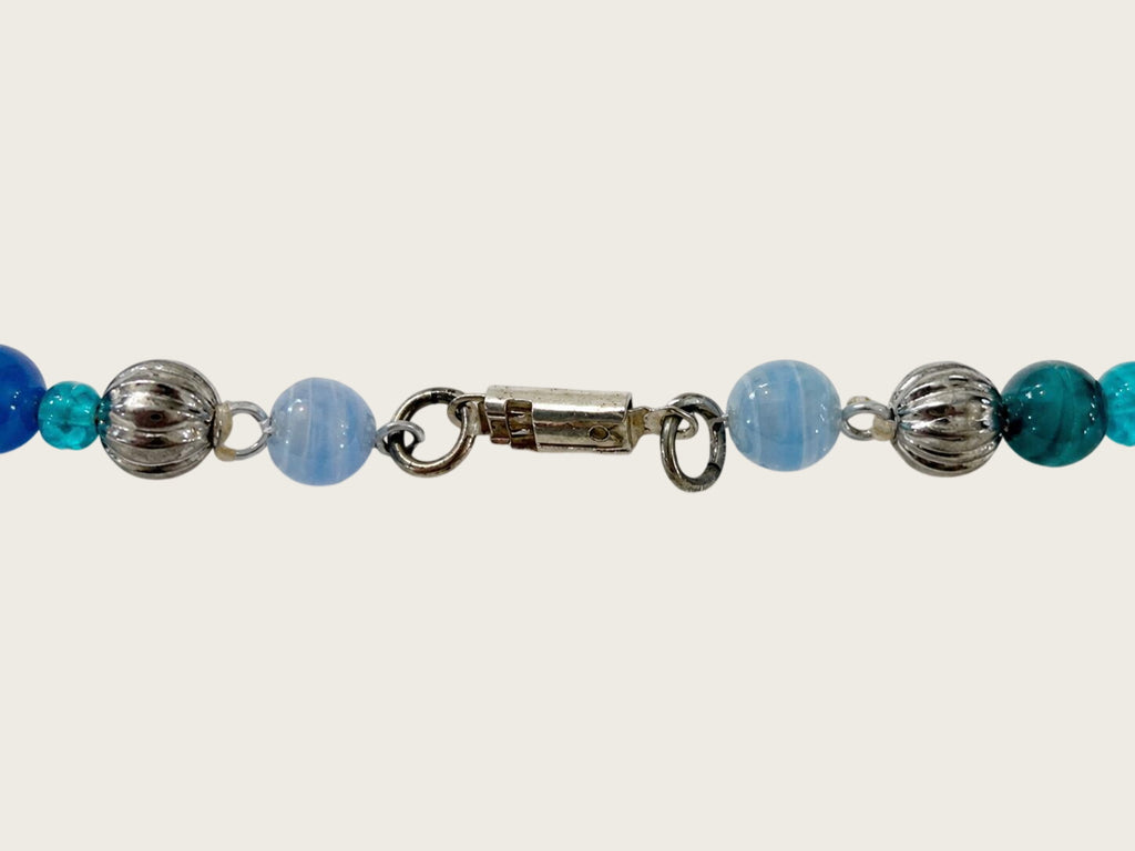 Ocean Blue Mixed Glass Bead Necklace, Boho Turquoise Aqua Beaded Jewelry