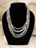 Chicos Silver Tone Multi Strand Statement Necklace, Layered Geometric Cube Beads