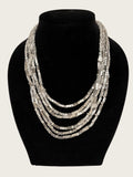Chicos Silver Tone Multi Strand Statement Necklace, Layered Geometric Cube Beads