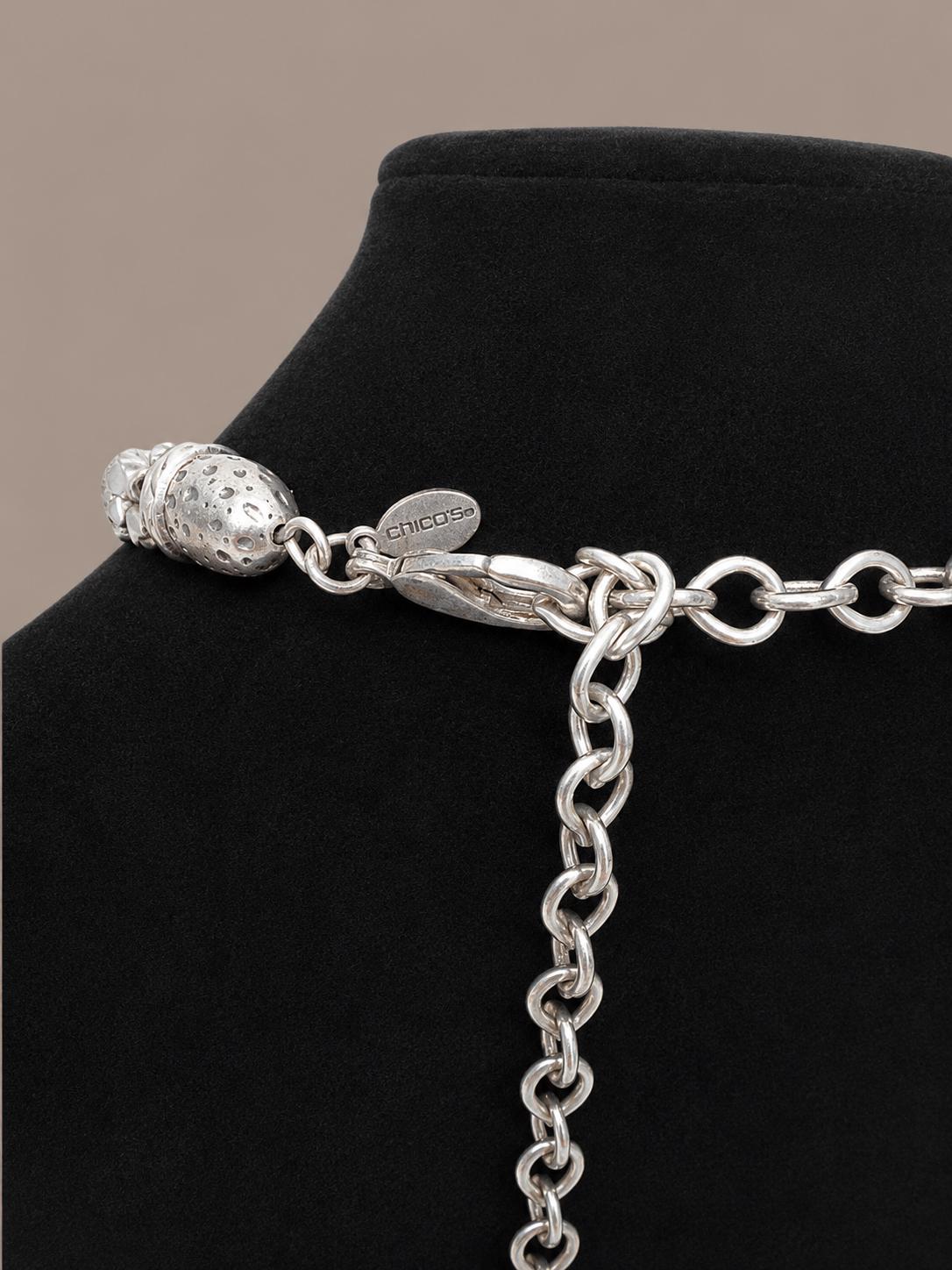 Chicos Silver Tone Multi Strand Statement Necklace, Layered Geometric Cube Beads