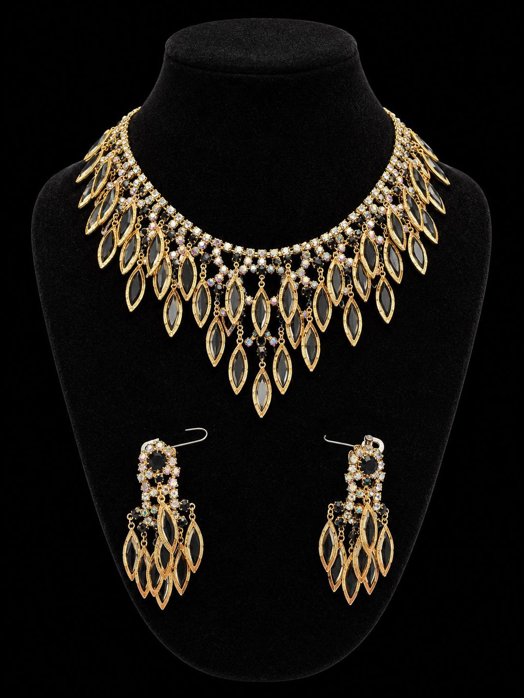 Gold-tone prong-set rhinestone / crystal necklace