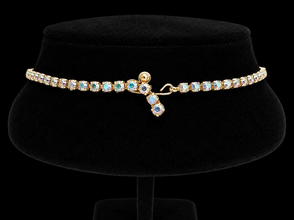 Gold-tone prong-set rhinestone / crystal necklace