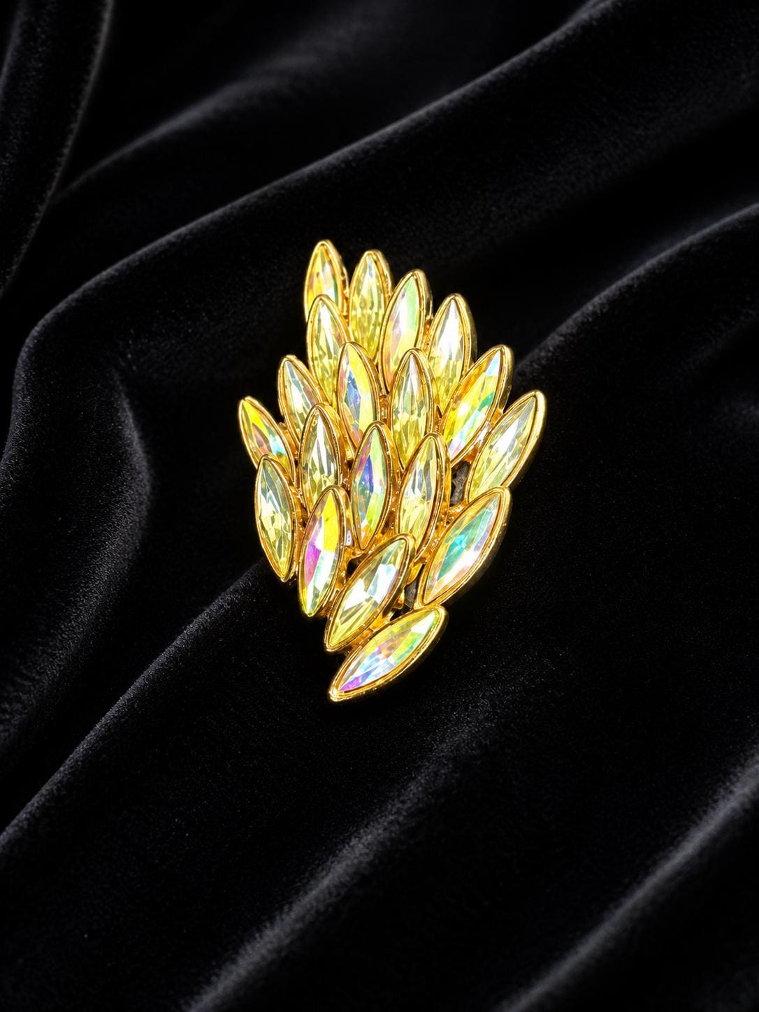 Upcycled Vintage AB Crystal Leaf Brooch Gold Tone Rhinestone Converted Earring Pin