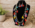1990s Hand Painted Dog Charm Necklace Earrings Set Colorful Wood Novelty Jewelry