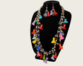 1990s Hand Painted Dog Charm Necklace Earrings Set Colorful Wood Novelty Jewelry