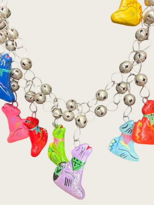 1990s Hand Painted Dog Charm Necklace Earrings Set Colorful Wood Novelty Jewelry