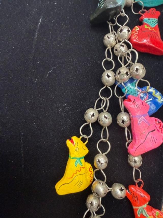 1990s Hand Painted Dog Charm Necklace Earrings Set Colorful Wood Novelty Jewelry