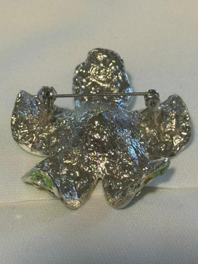 Green Flower  Brooch Rhinestone AB Crystal Pin 2 Inch