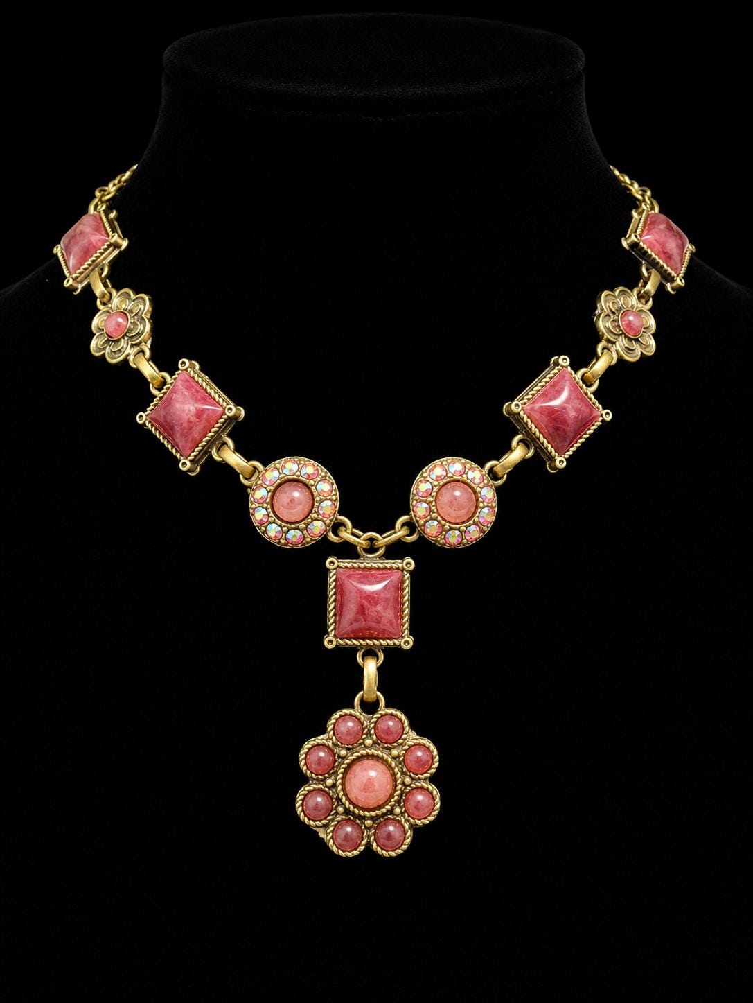 Van Galz Pink Cabochon Collar-Length Statement Necklace 17 Inch