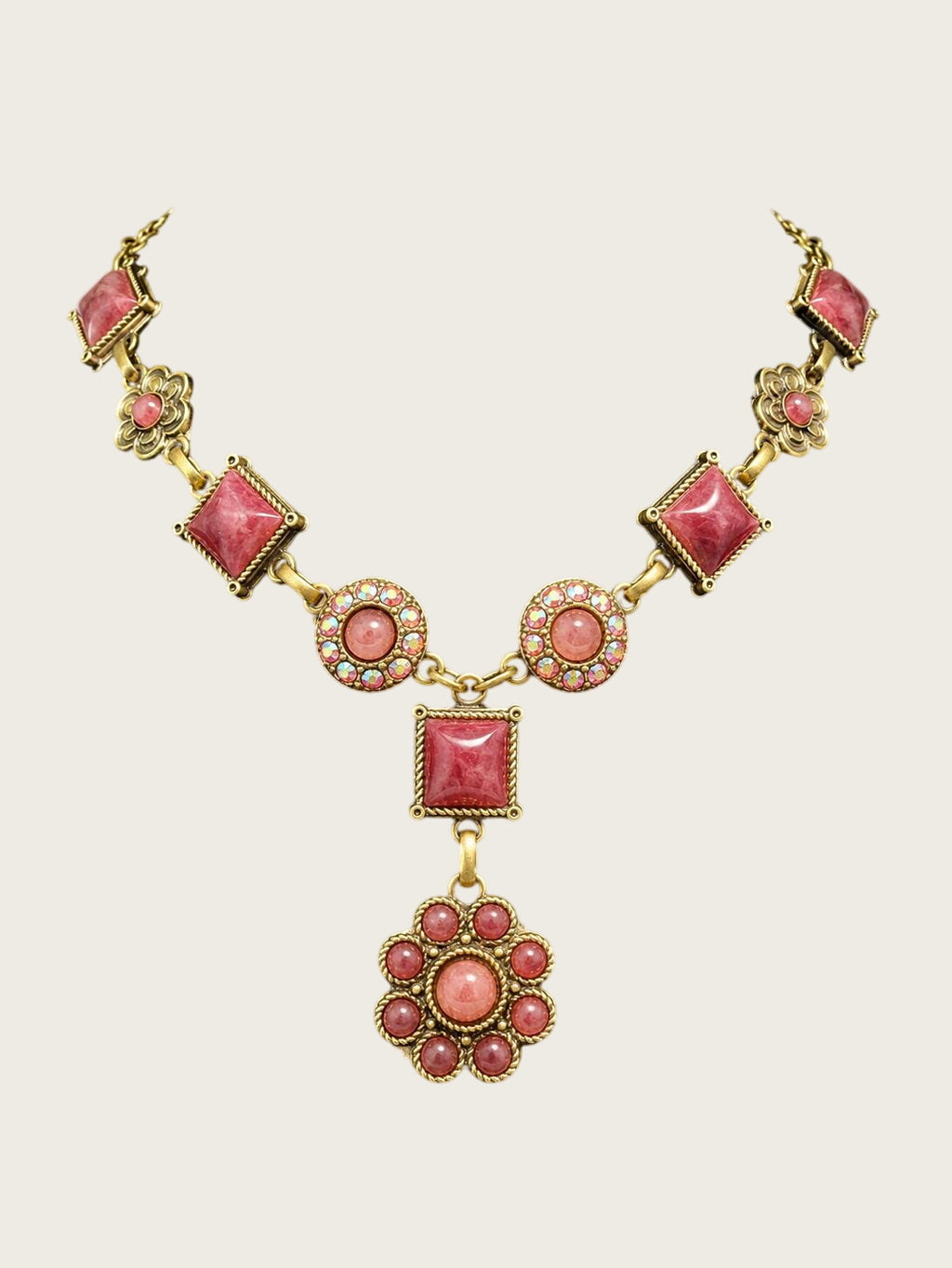 Van Galz Pink Cabochon Collar-Length Statement Necklace 17 Inch