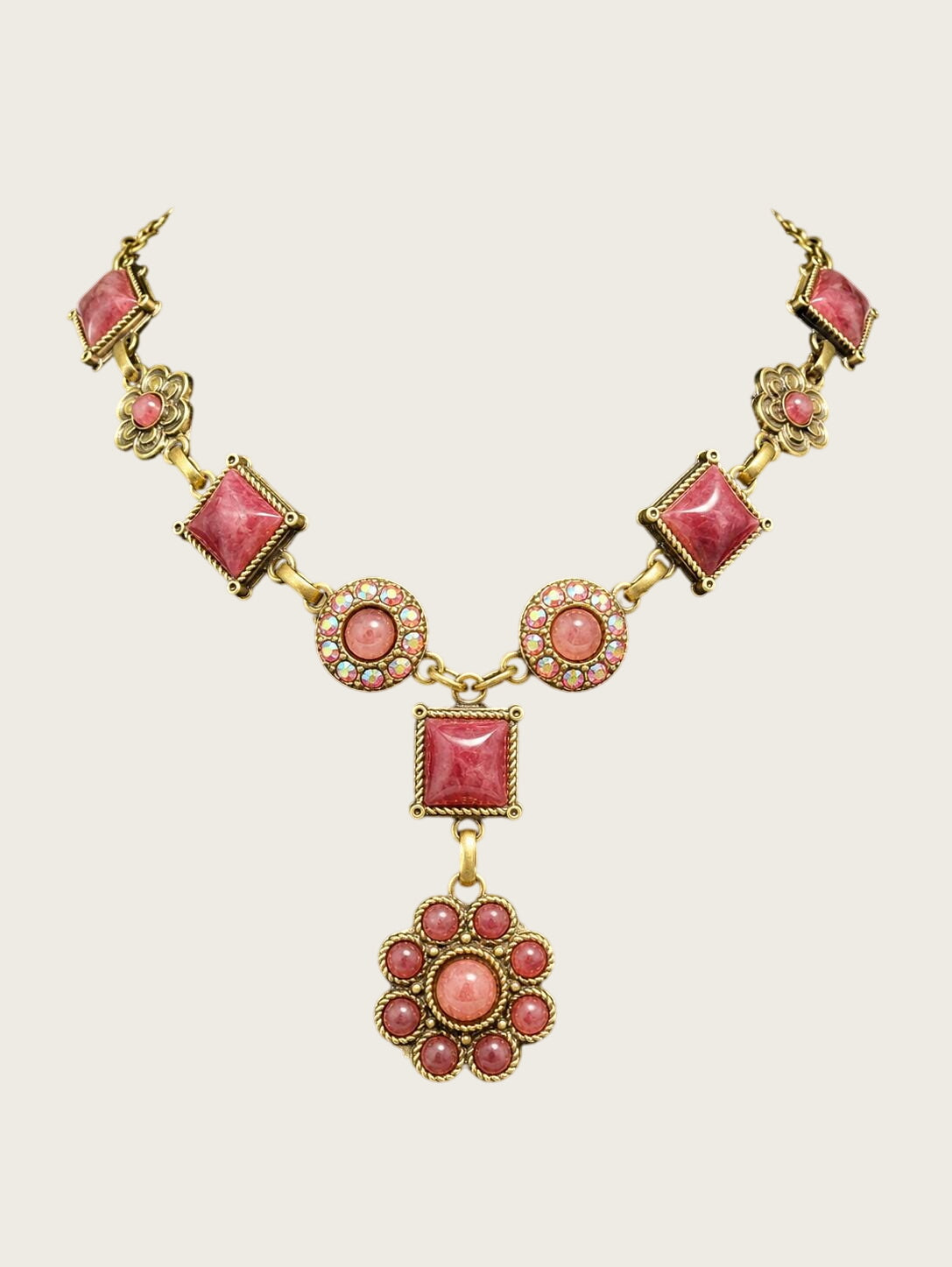 Van Galz Pink Cabochon Collar-Length Statement Necklace 17 Inch