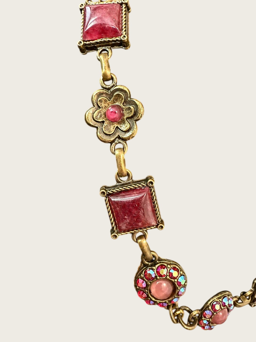 Van Galz Pink Cabochon Collar-Length Statement Necklace 17 Inch