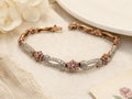 Vintage Ross-Simons Sterling Silver Pink CZ Floral Link Bracelet 7.5"