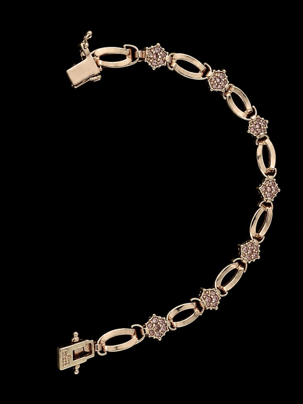 Vintage Ross-Simons Sterling Silver Pink CZ Floral Link Bracelet 7.5"