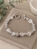 Clear Faceted Bead Bracelet Silver Tone Toggle Clasp 8.25" Vintage Style Jewelry
