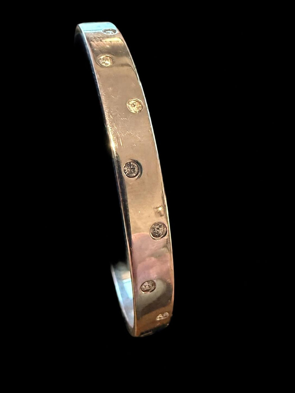 Swarovski Crystal Screw Bangle Bracelet Silver Tone Slip On Swan Marked