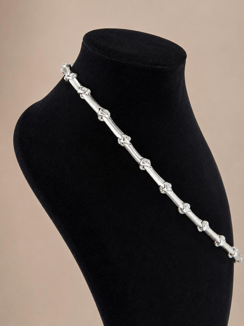 Vintage Art Deco Revival Rhinestone Necklace Silver Tone Geometric Statement Necklace
