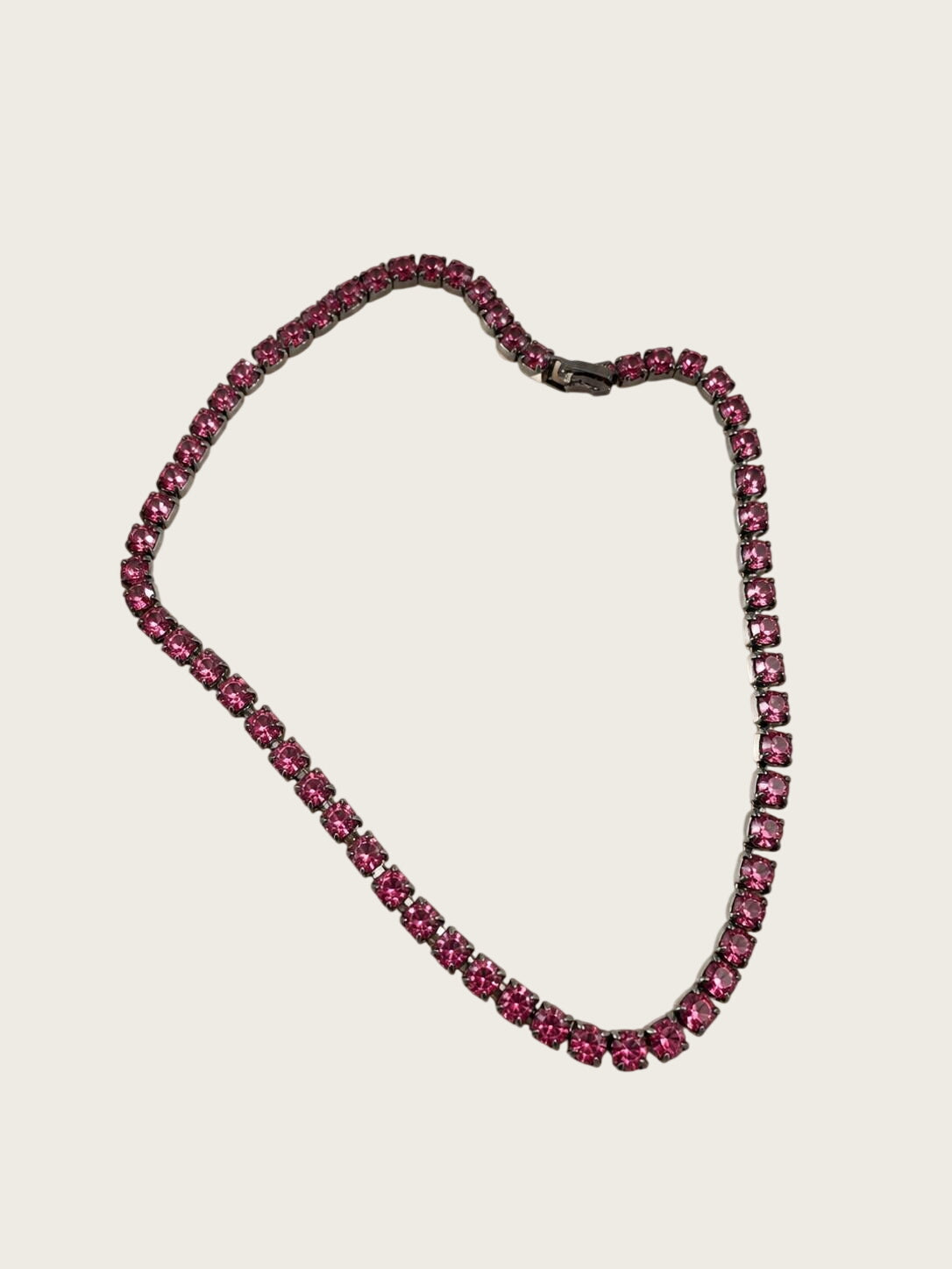 Vintage Pink Rhinestone Choker Necklace Silver Tone 14 Inch Costume Jewelry
