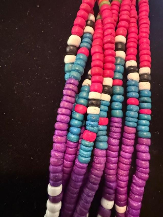 Vintage Colorful 8 Strand Wood Bead Necklace Boho Statement Jewelry 26 Inch