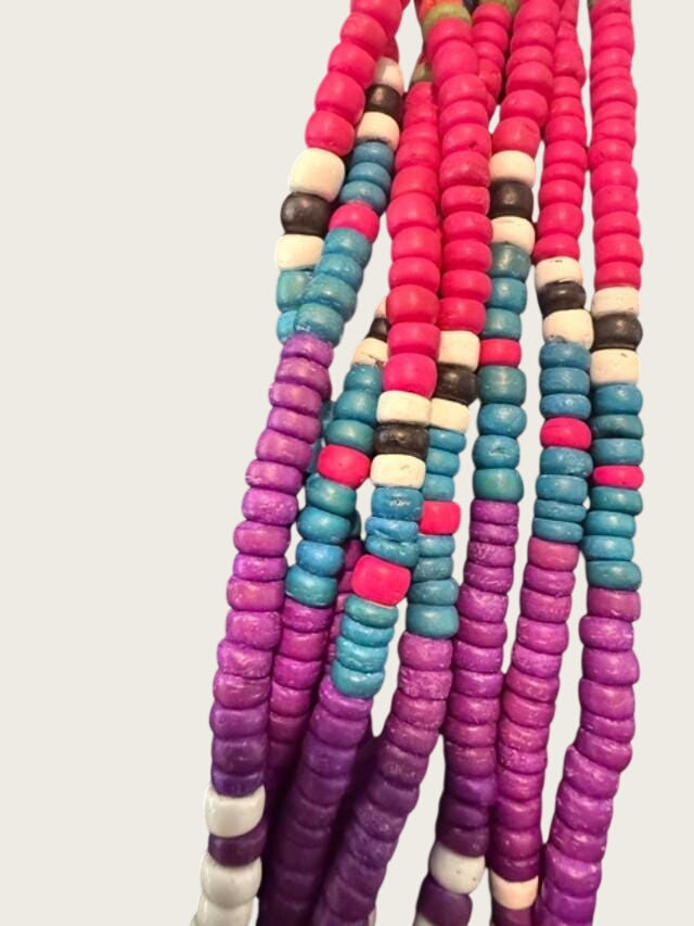 Vintage Colorful 8 Strand Wood Bead Necklace Boho Statement Jewelry 26 Inch
