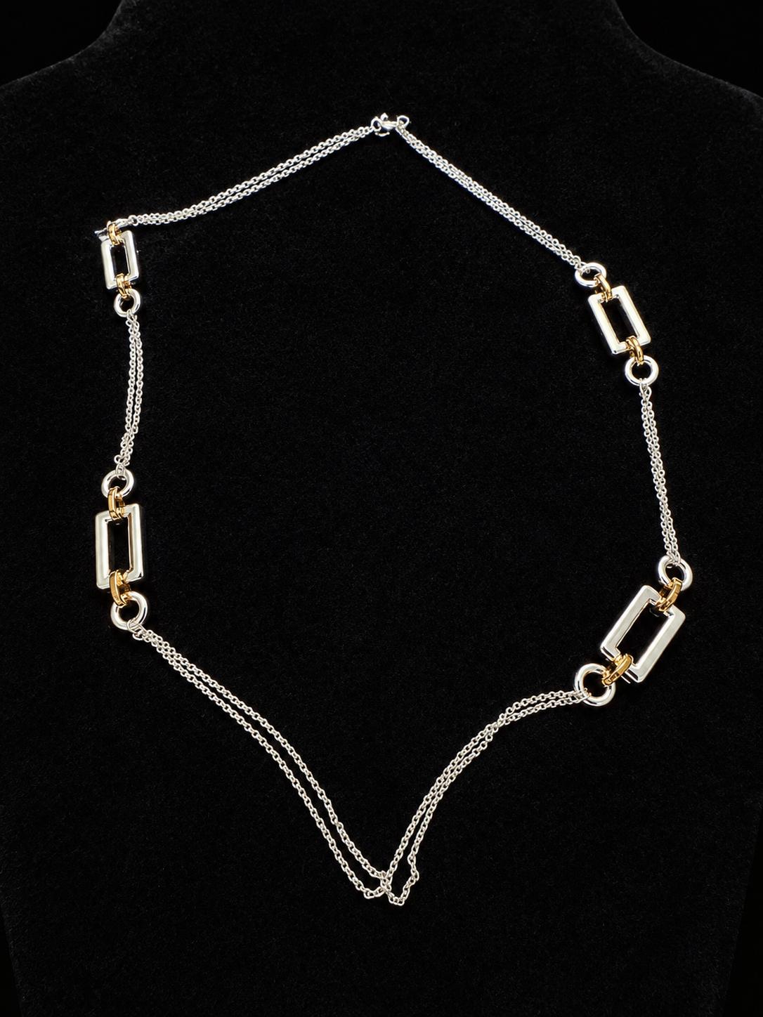 Ralph Lauren RL Two Tone 36" Station Necklace Silver Gold Tone Signed