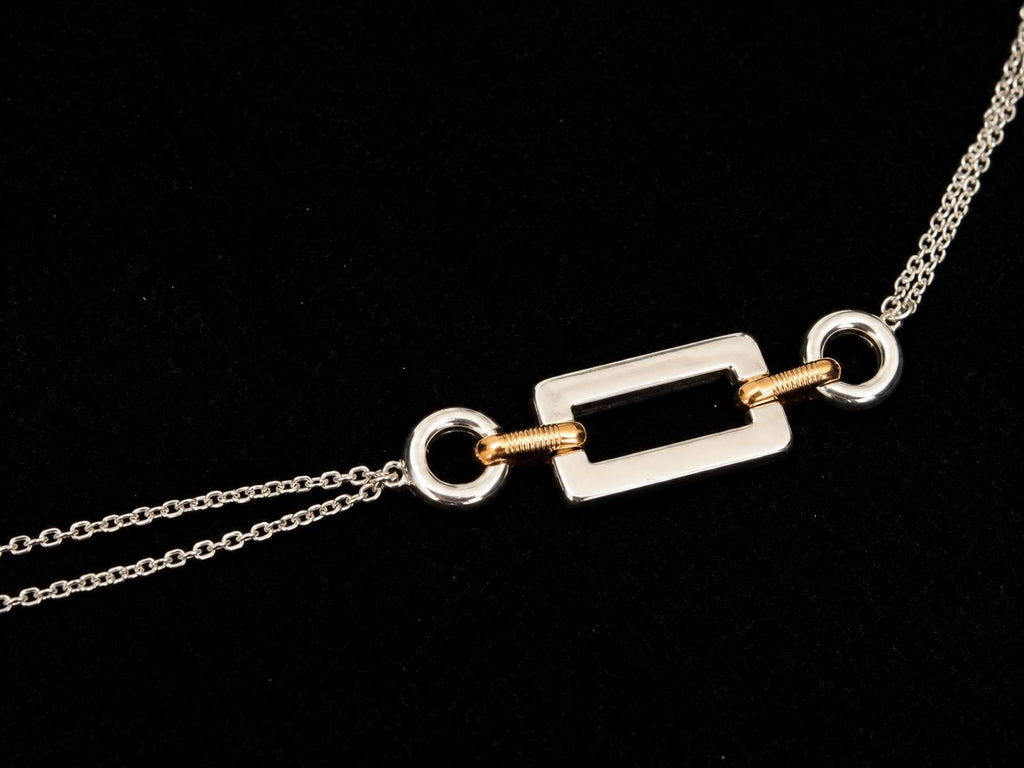 Ralph Lauren RL Two Tone 36" Station Necklace Silver Gold Tone Signed