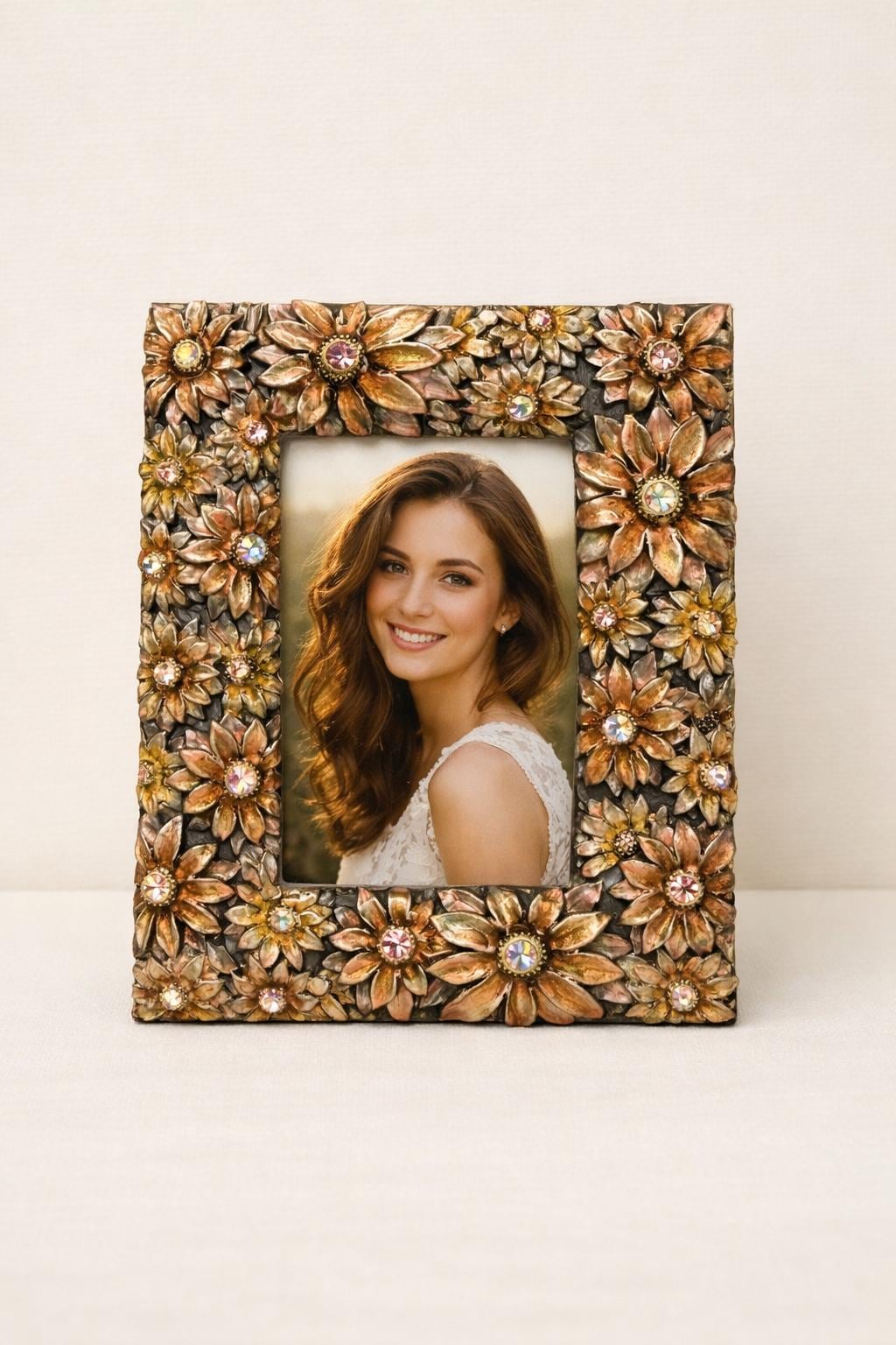 Dahlia Austrian Crystal Floral Frame 2.5x3.5 Photo 3.5x4.5 Overall