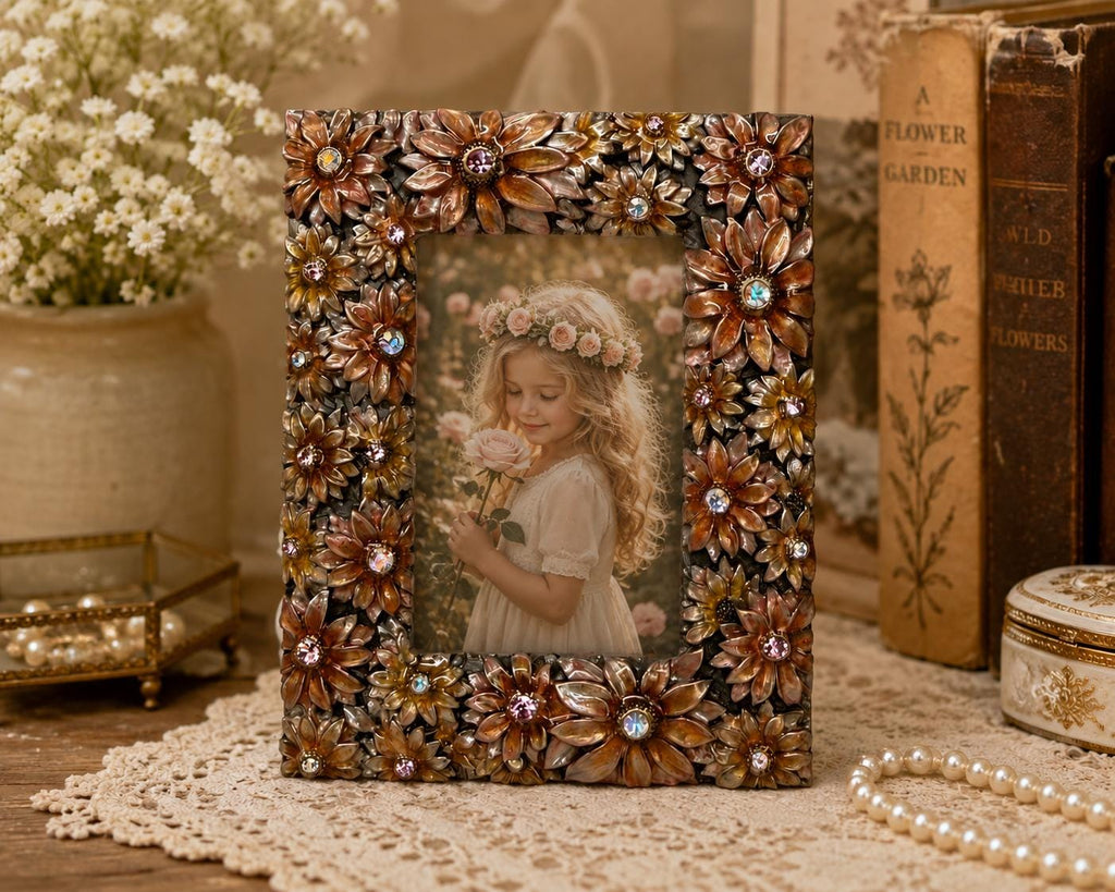 Dahlia Austrian Crystal Floral Frame 2.5x3.5 Photo 3.5x4.5 Overall