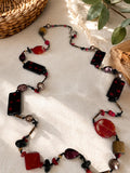 YOUSI Signed Red Black Mixed Bead Boho Statement Necklace