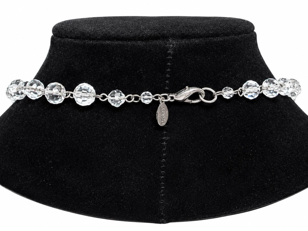 Express Clear Faceted Crystal Glass Bead Necklace 30 Inch Silver Tone Station Necklace