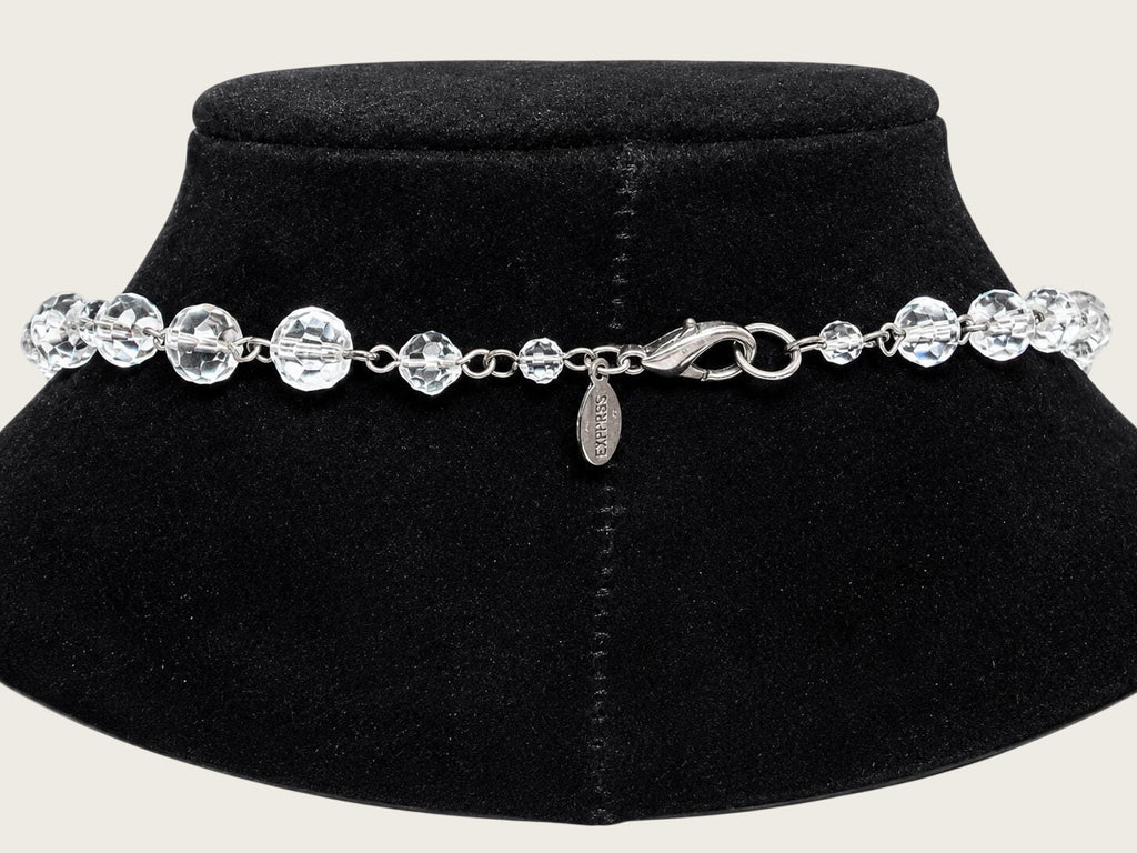 Express Clear Faceted Crystal Glass Bead Necklace 30 Inch Silver Tone Station Necklace