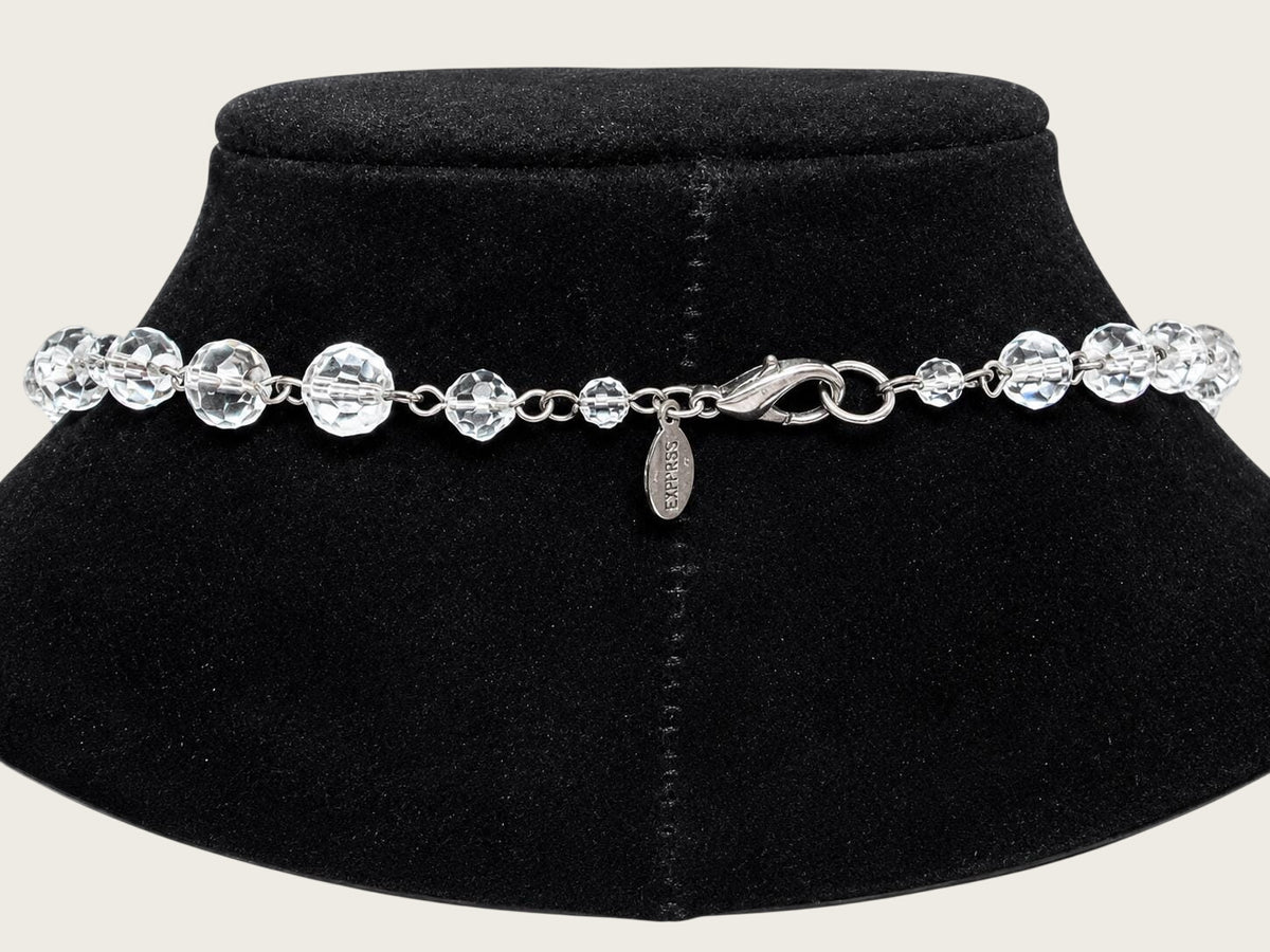 Express Clear Faceted Crystal Glass Bead Necklace 30 Inch Silver Tone Station Necklace
