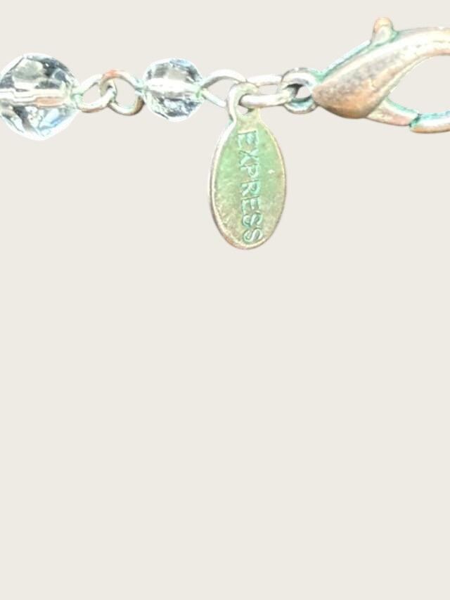 Express Clear Faceted Crystal Glass Bead Necklace 30 Inch Silver Tone Station Necklace