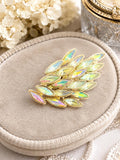 Upcycled Vintage AB Crystal Leaf Brooch Gold Tone Rhinestone Converted Earring Pin