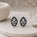 Sterling Silver Black Enamel Southwestern Earrings Vintage Tribal Style