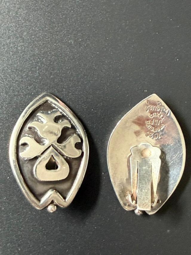 Sterling Silver Black Enamel Southwestern Earrings Vintage Tribal Style