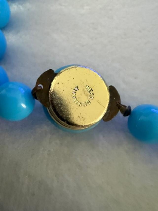 Vintage West Germany Blue Glass Bead Necklace 23 Inch Robin Egg Blue