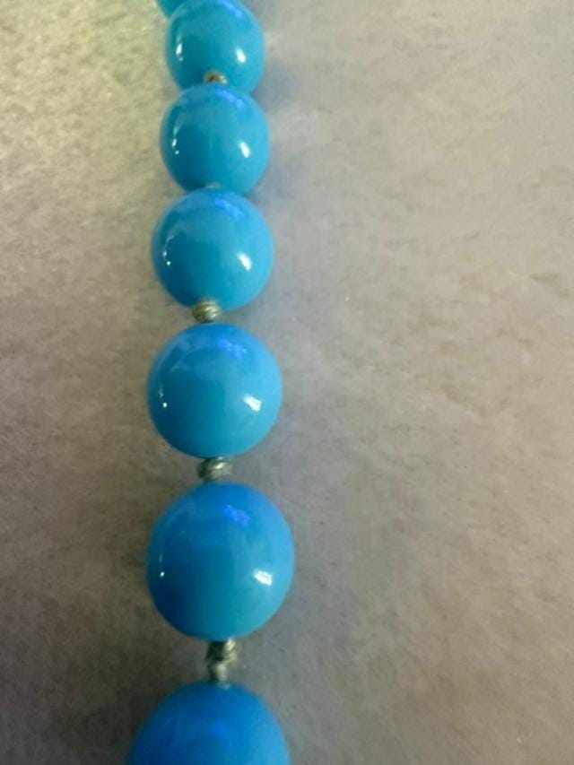 Vintage West Germany Blue Glass Bead Necklace 23 Inch Robin Egg Blue