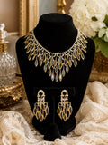 Gold-tone prong-set rhinestone / crystal necklace