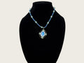 Vintage Anne Koplik Blue Art Glass Cabochon Crystal Beaded Pendant Necklace