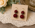 Vintage Red Rhinestone Fireball Double Drop Earrings, 2 Inch Pierced Dangles, Gold Tone