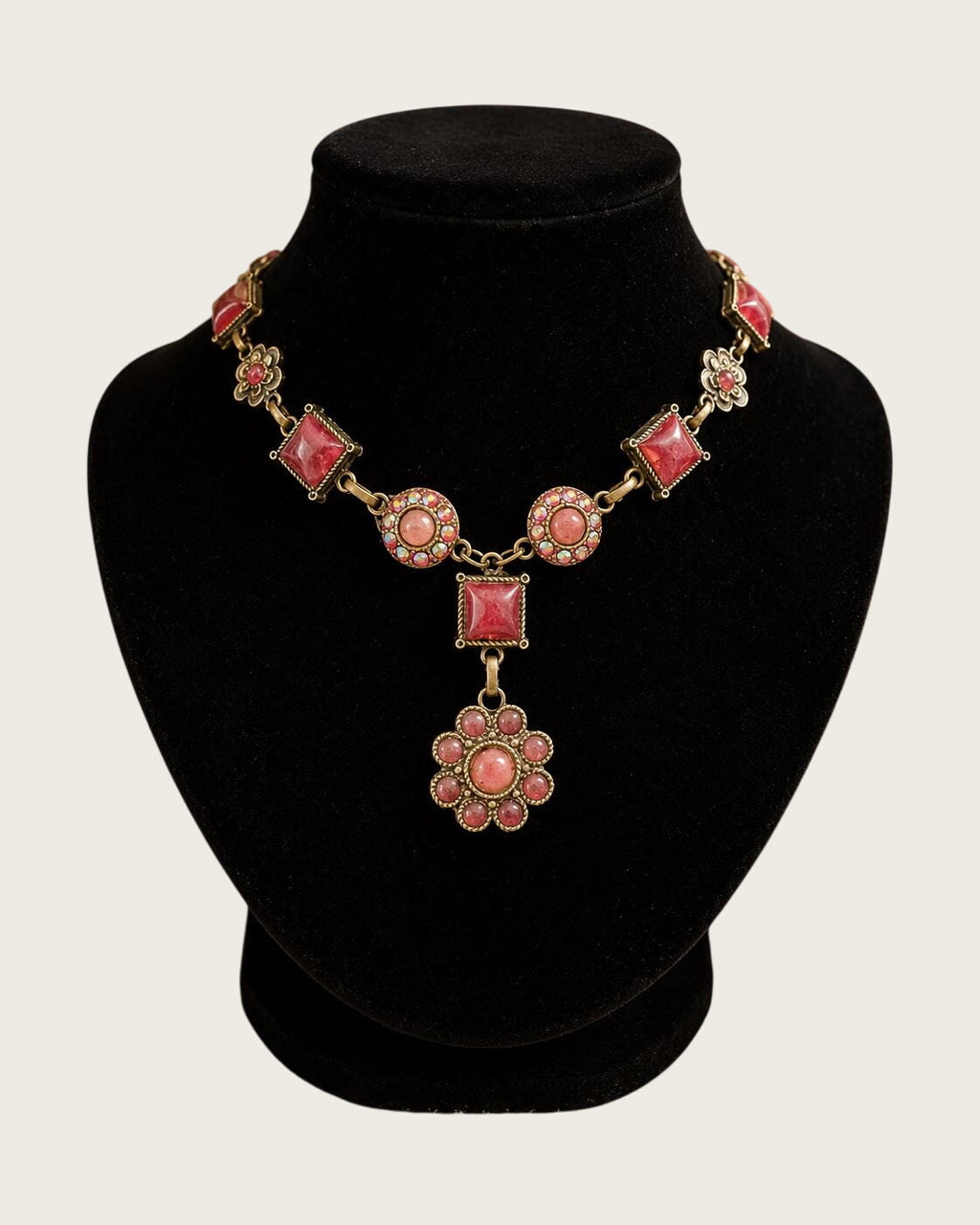 Van Galz Pink Cabochon Collar-Length Statement Necklace 17 Inch