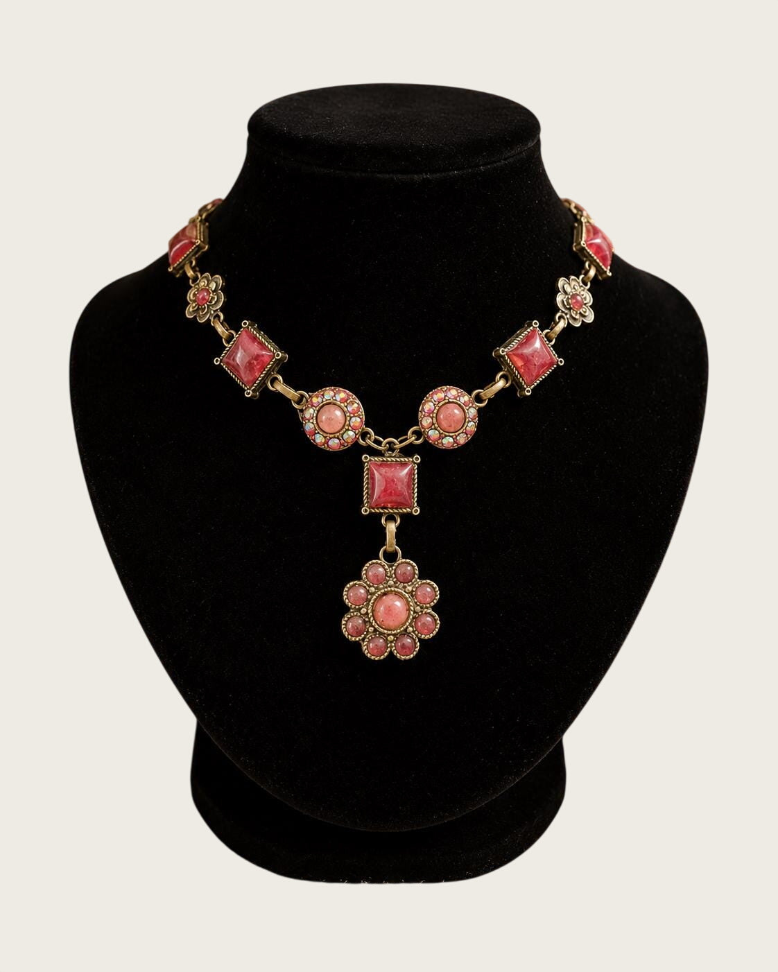 Van Galz Pink Cabochon Collar-Length Statement Necklace 17 Inch